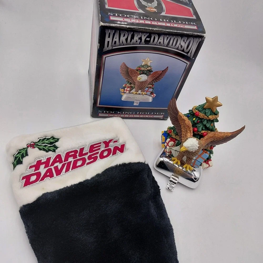 Harley Davidson Xmas Stocking & Holder Vtg Motorcycle‎ Screaming Eagle 90s  Tree